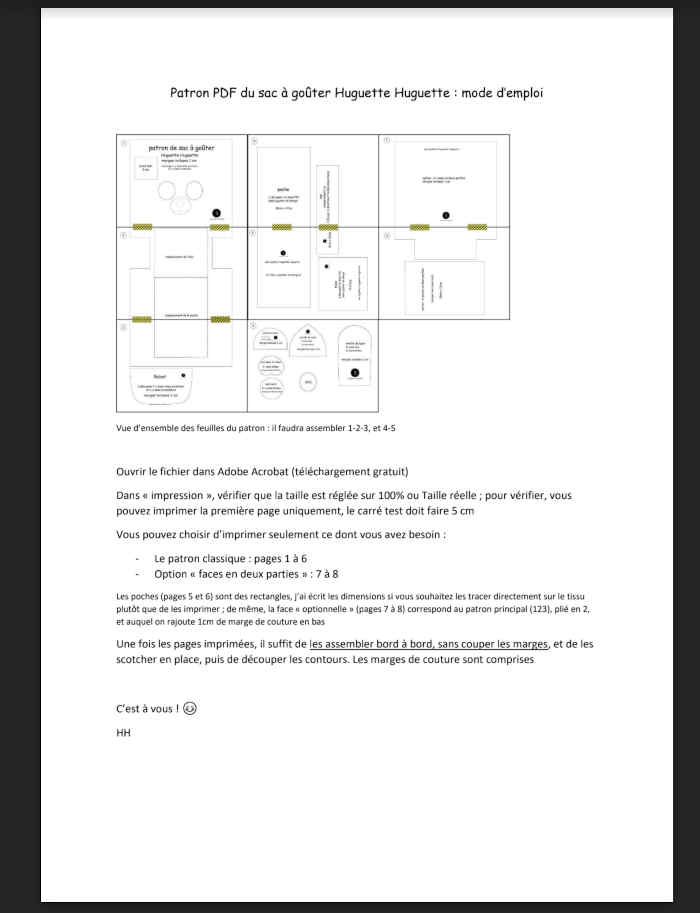 patron sac gouter consignes